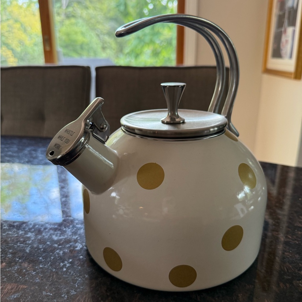 Polka Dot White and Gold Tea Kettle